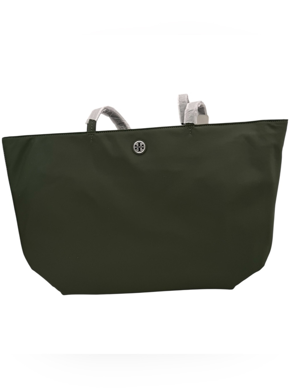 Tory Burch Dark Olive Nylon Tote with Logo Medallion